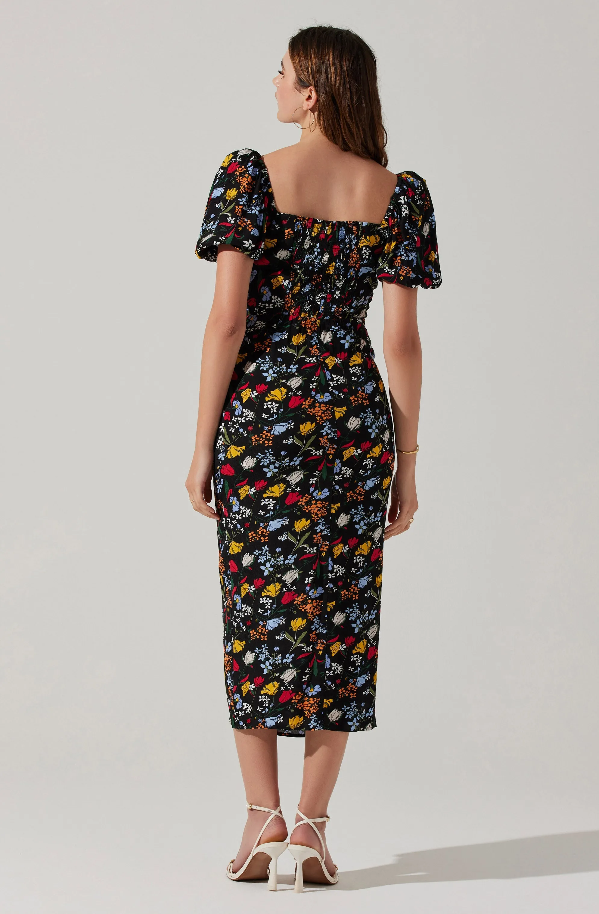 Floral Square Neck Slit Front Midi Dress sold by Astr product image thumbnail 5