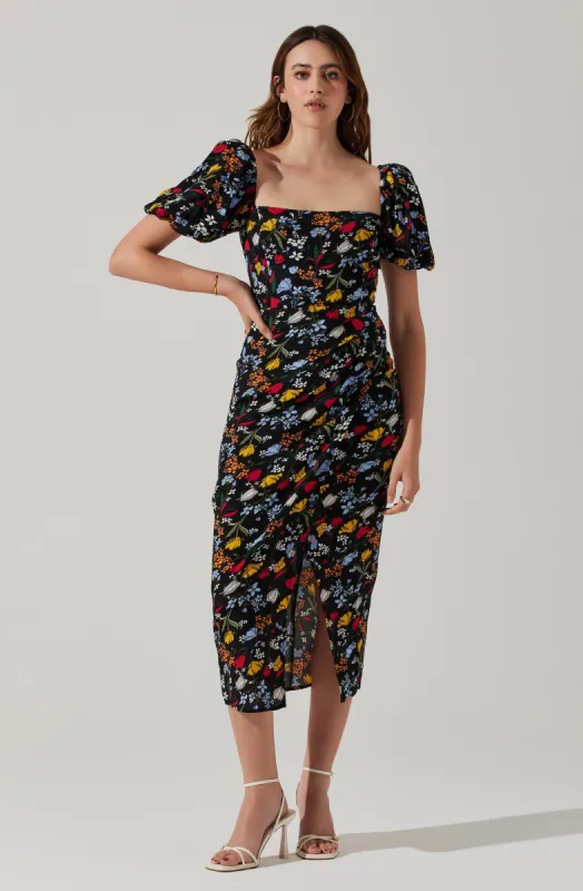 Floral Square Neck Slit Front Midi Dress sold by Astr