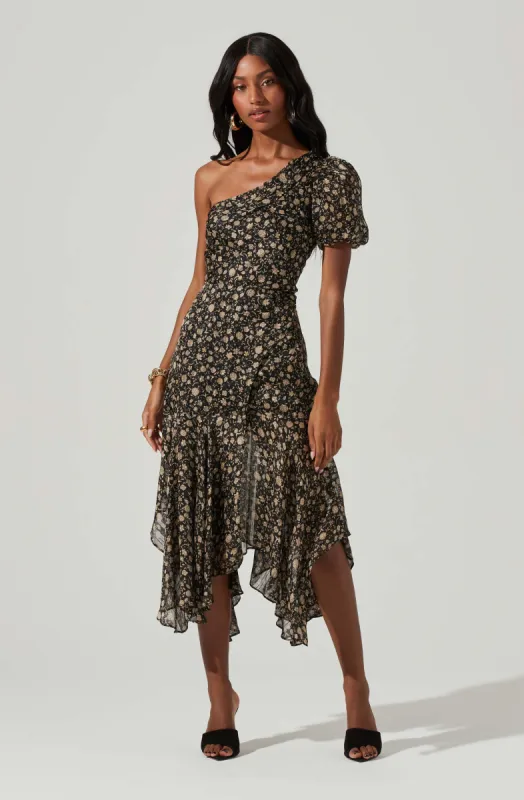 Santorini Floral One Shoulder Midi Dress sold by Astr