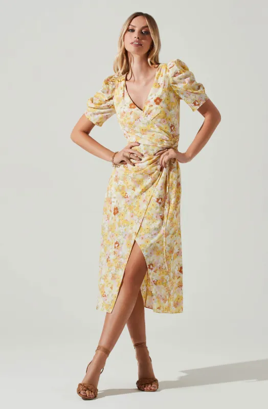 Martina Floral Ruched Midi Dress sold by Astr