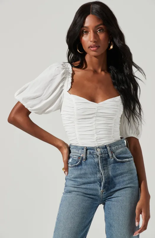 Ruched Short Bubble Sleeve Top sold by Astr