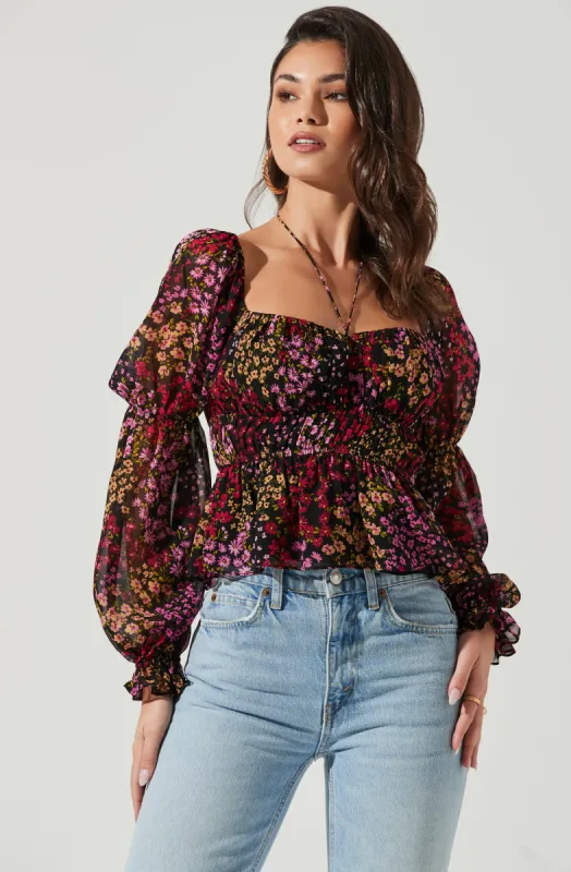 Bloomfield Floral Halter Long Sleeve Top sold by Astr
