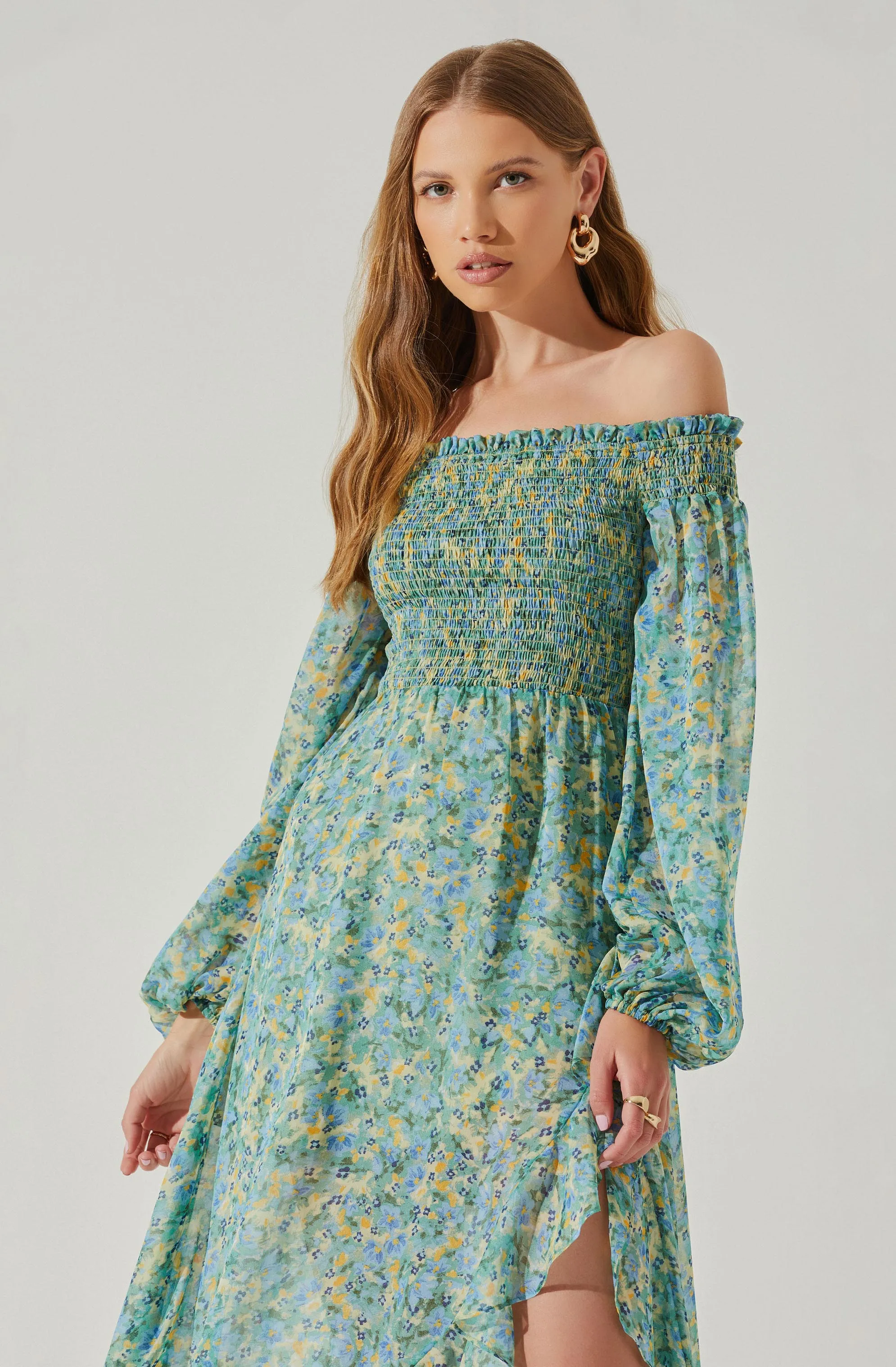 Katlynne Floral Off Shoulder Long Sleeve Maxi Dress sold by Astr product image thumbnail 4