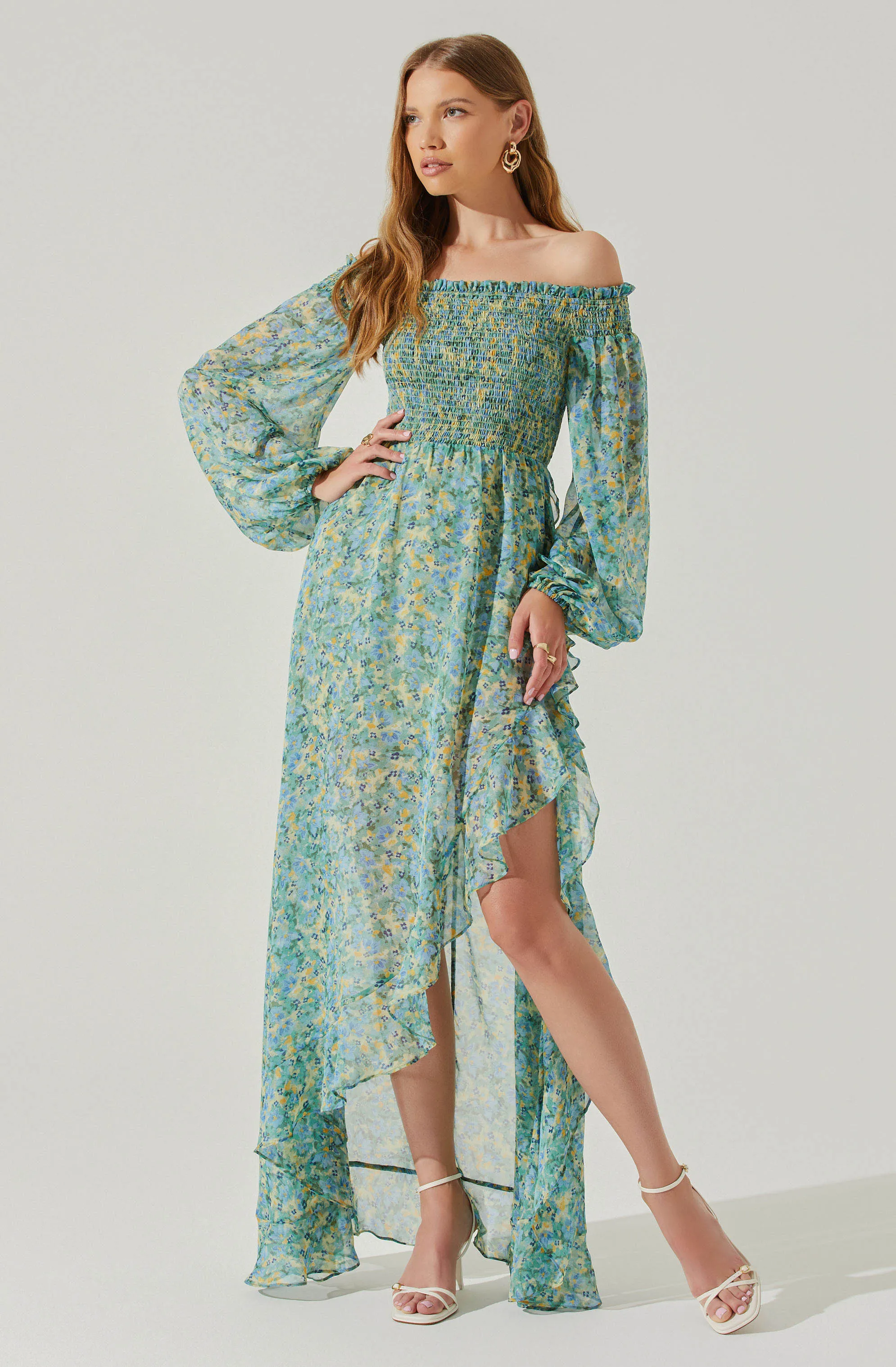 Katlynne Floral Off Shoulder Long Sleeve Maxi Dress sold by Astr product image thumbnail 3