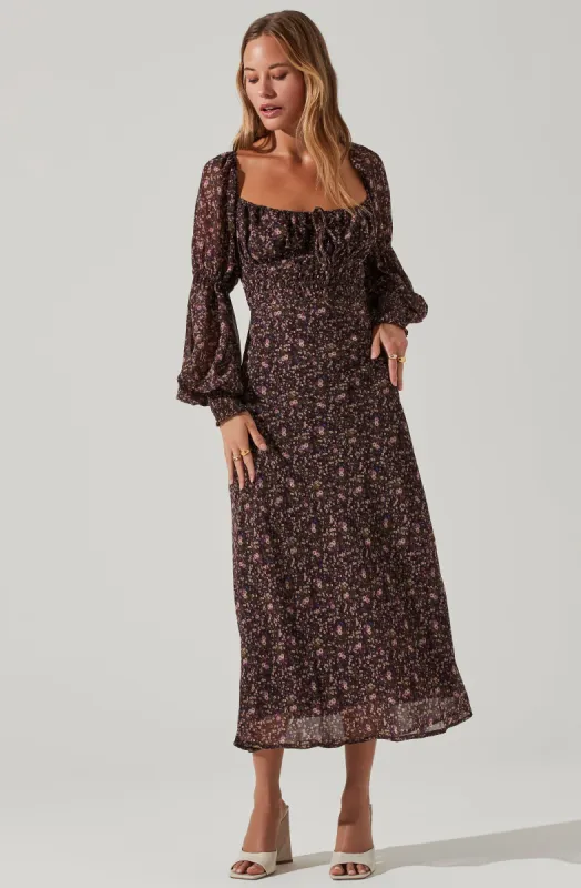 Dominique Floral Long Sleeve Midi Dress sold by Astr