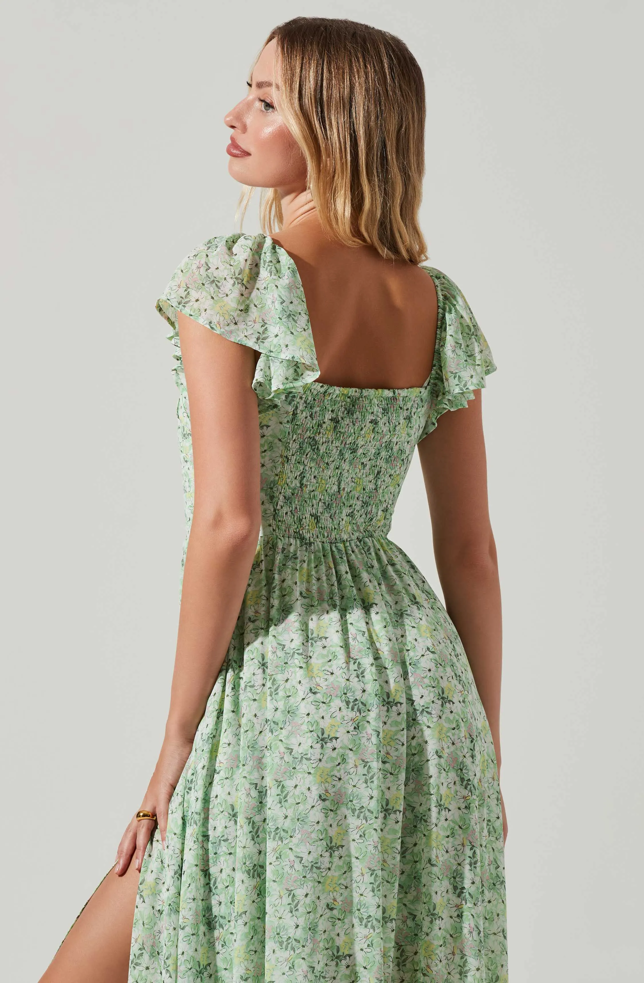 Luisa Floral Flutter Sleeve Midi Dress sold by Astr product image thumbnail 3