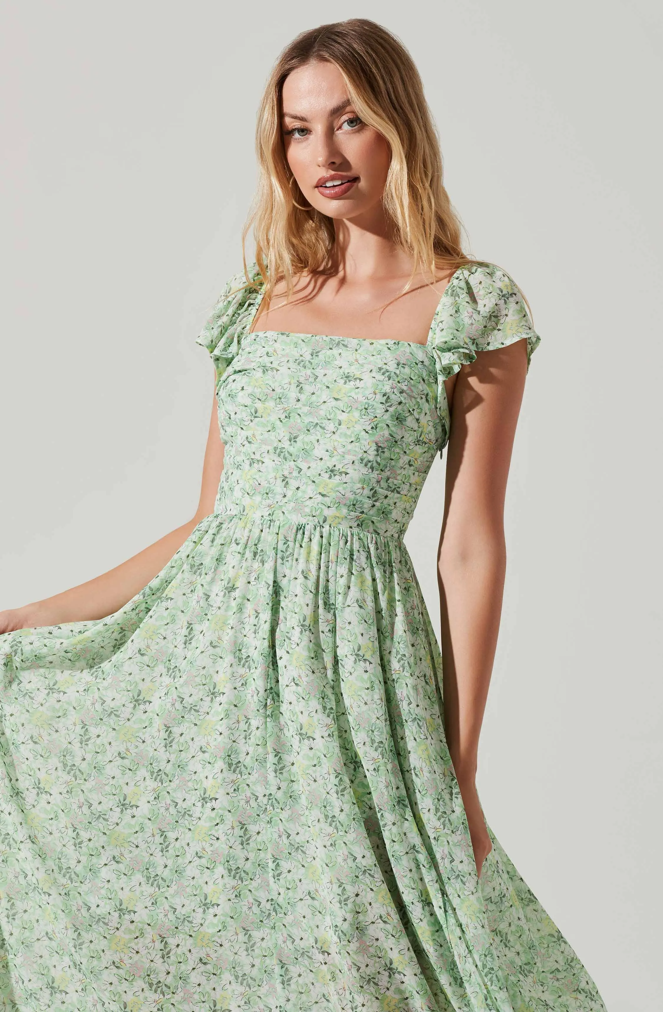 Luisa Floral Flutter Sleeve Midi Dress sold by Astr product image thumbnail 2