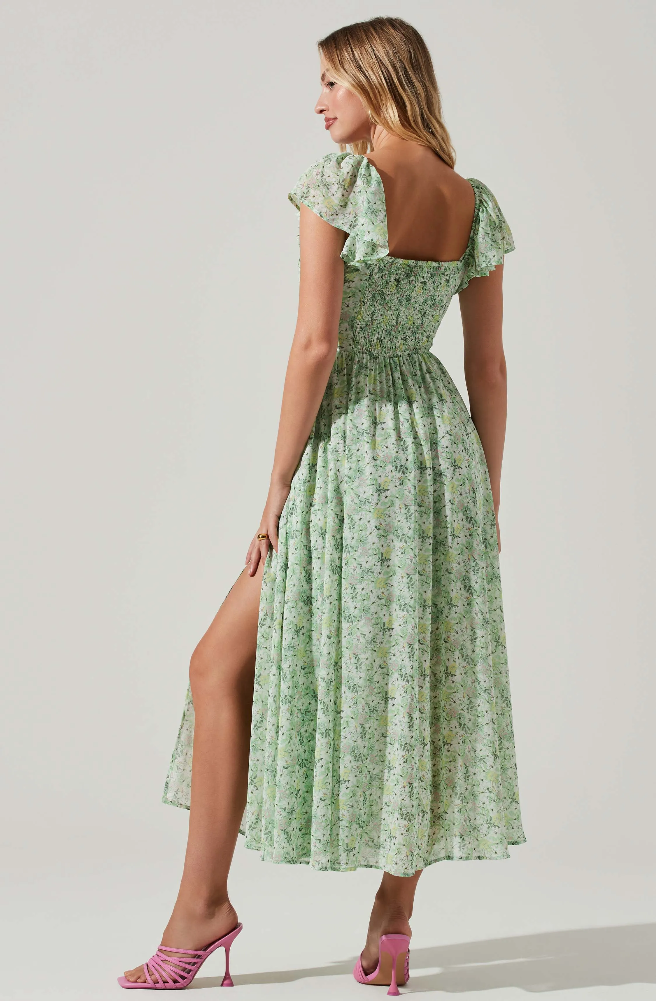 Luisa Floral Flutter Sleeve Midi Dress sold by Astr product image thumbnail 4