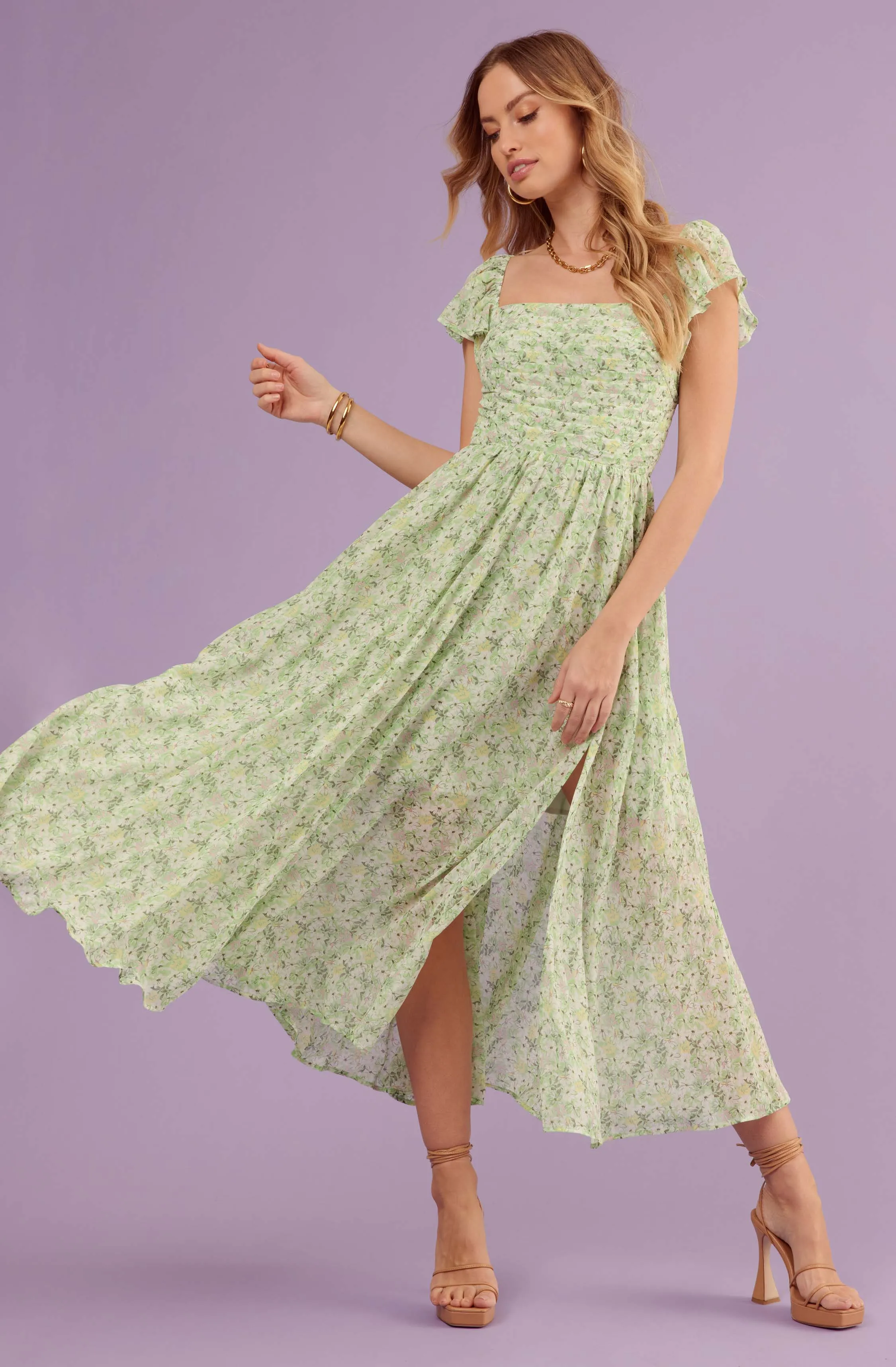 Luisa Floral Flutter Sleeve Midi Dress sold by Astr product image thumbnail 5