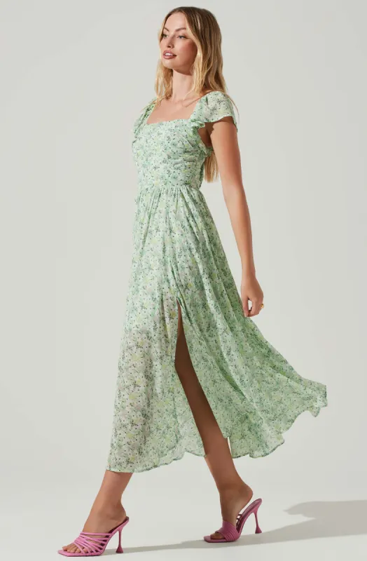 Luisa Floral Flutter Sleeve Midi Dress sold by Astr