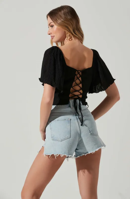 Flutter Sleeve Lace Back Top sold by Astr