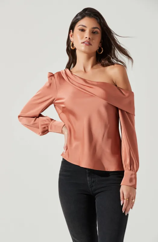 Ellen Draped Off Shoulder Long Sleeve Top sold by Astr