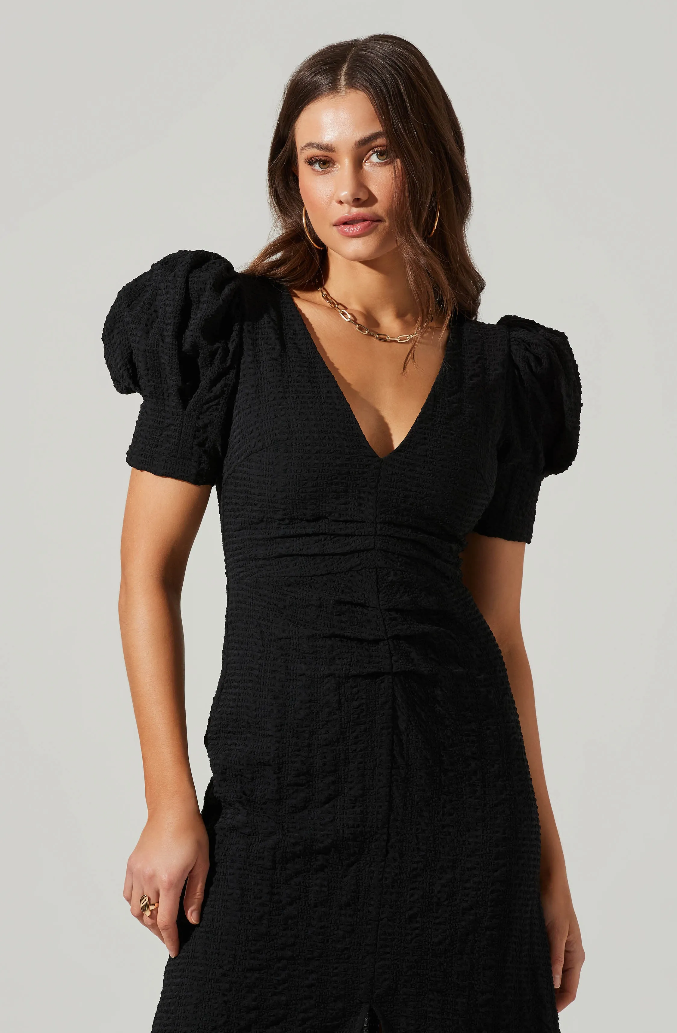 Puff Sleeve V Front Midi Dress sold by Astr product image thumbnail 2