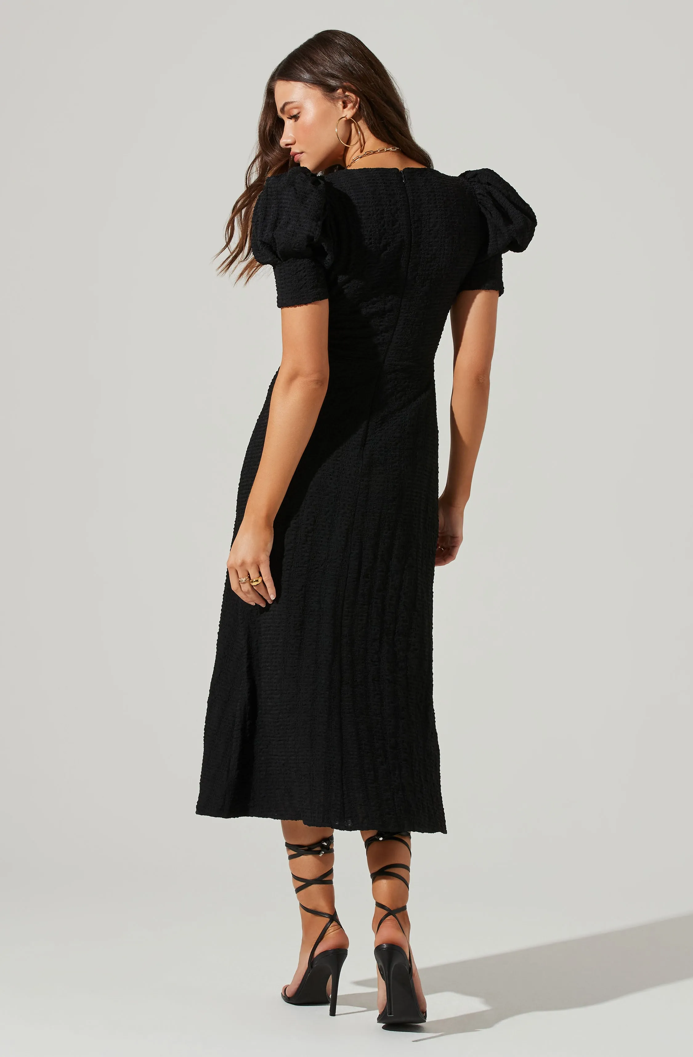 Puff Sleeve V Front Midi Dress sold by Astr product image thumbnail 5