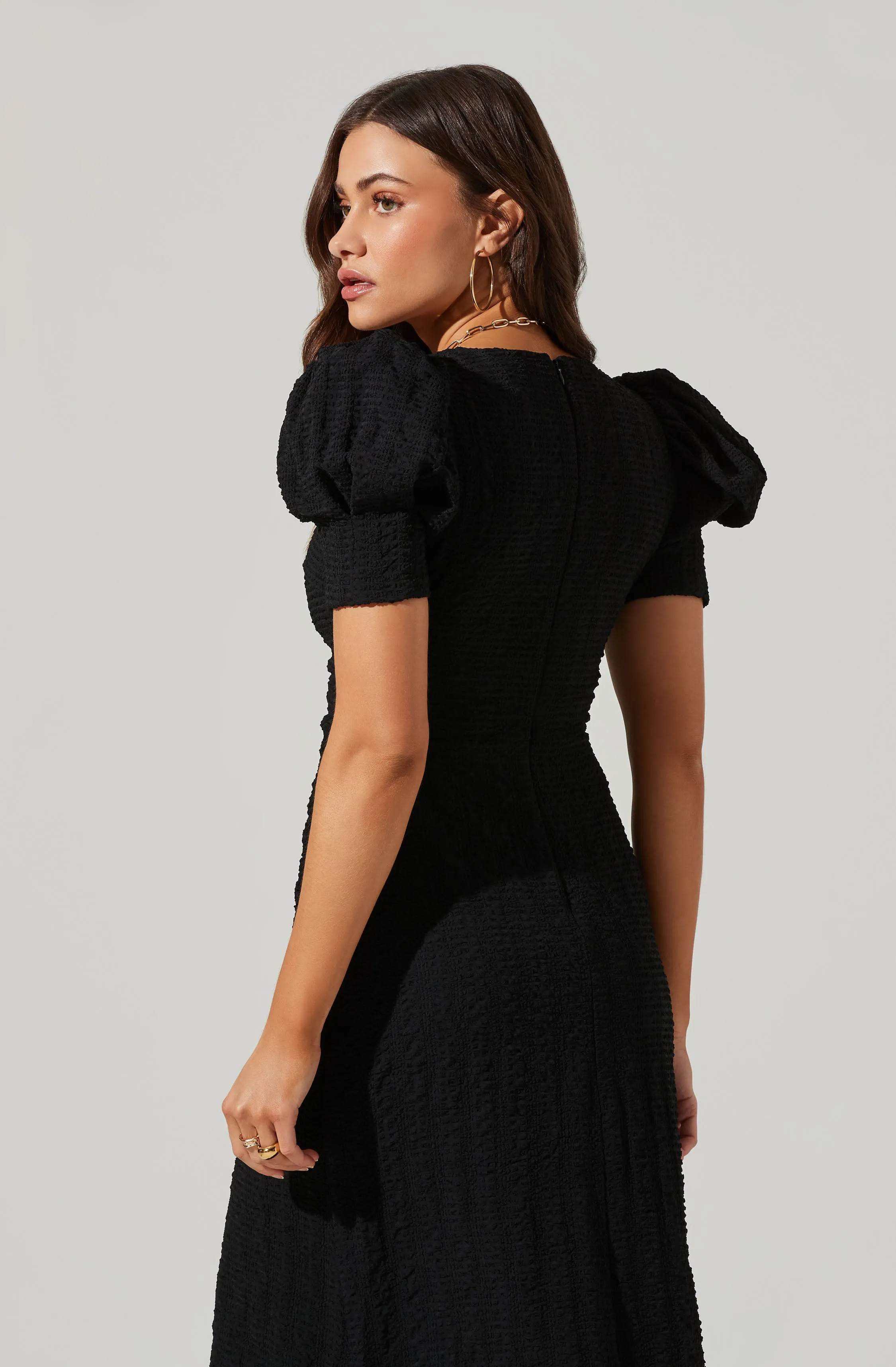 Puff Sleeve V Front Midi Dress sold by Astr product image thumbnail 4
