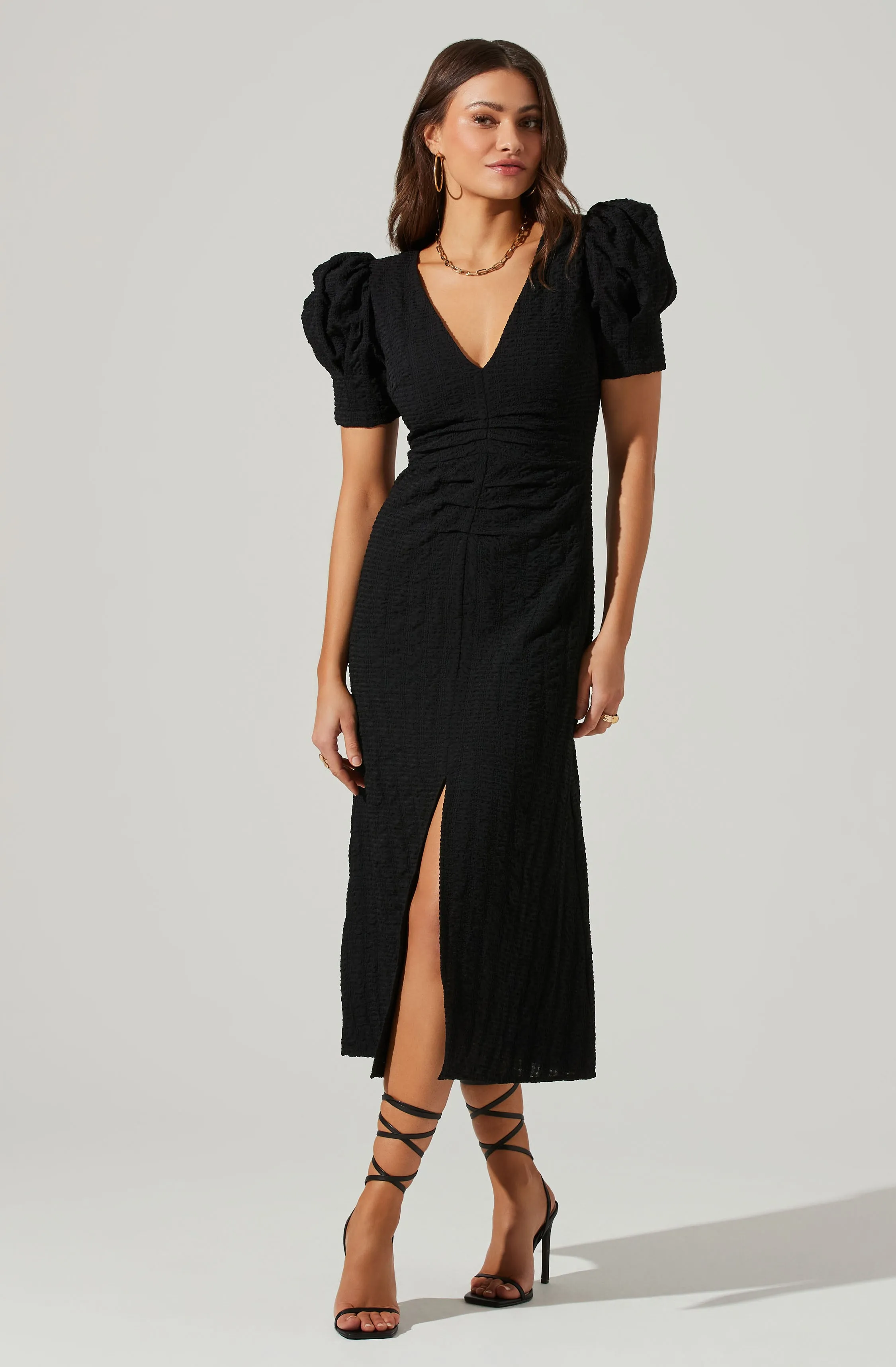 Puff Sleeve V Front Midi Dress sold by Astr product image thumbnail 3