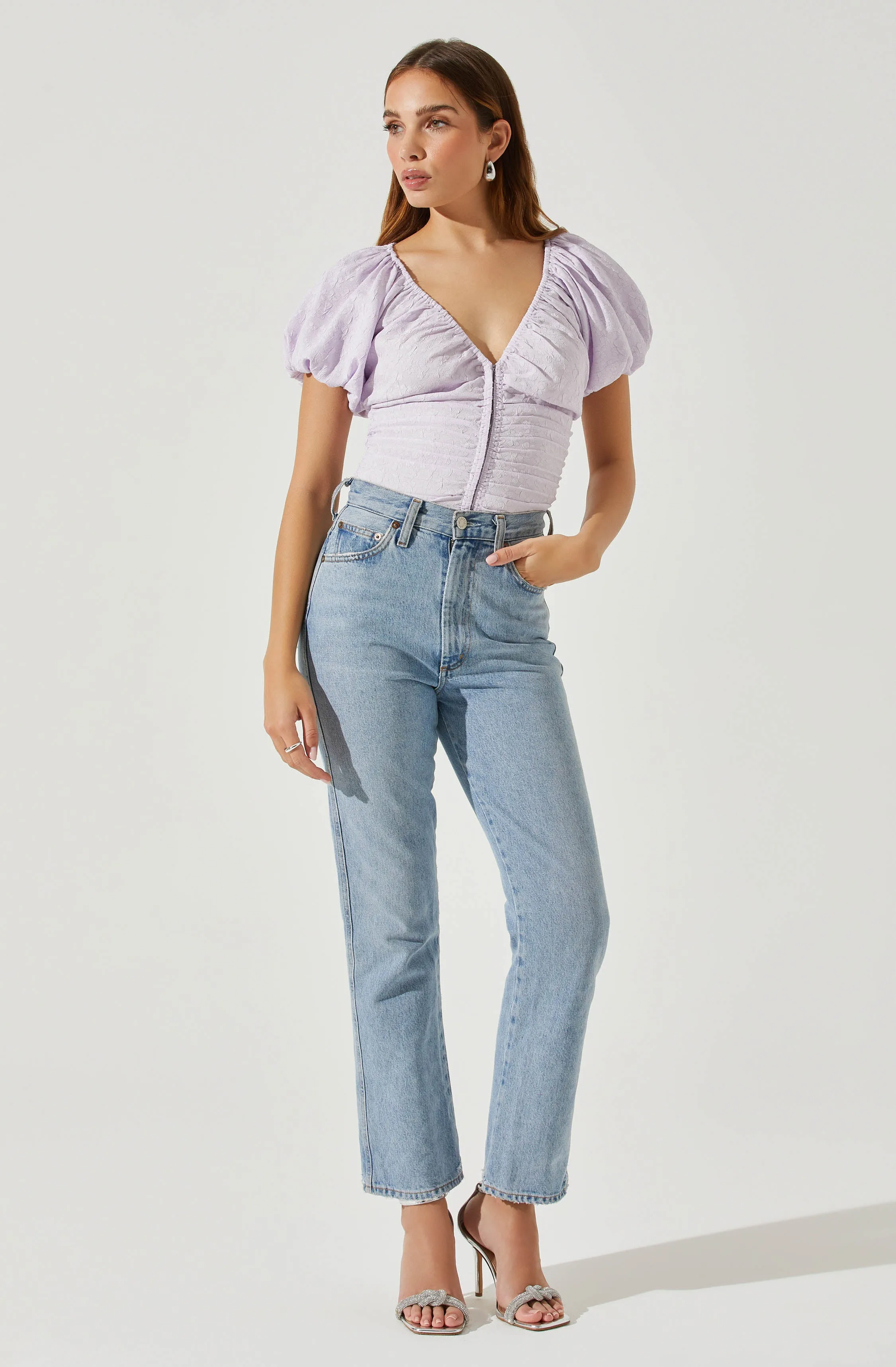 Tameka Textured Ruched Puff Sleeve Top sold by Astr product image thumbnail 4