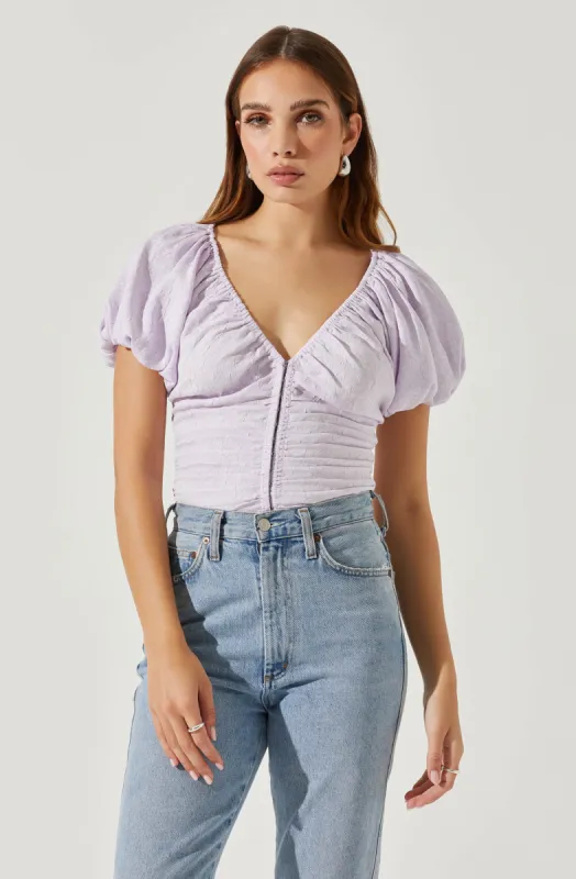 Tameka Textured Ruched Puff Sleeve Top sold by Astr