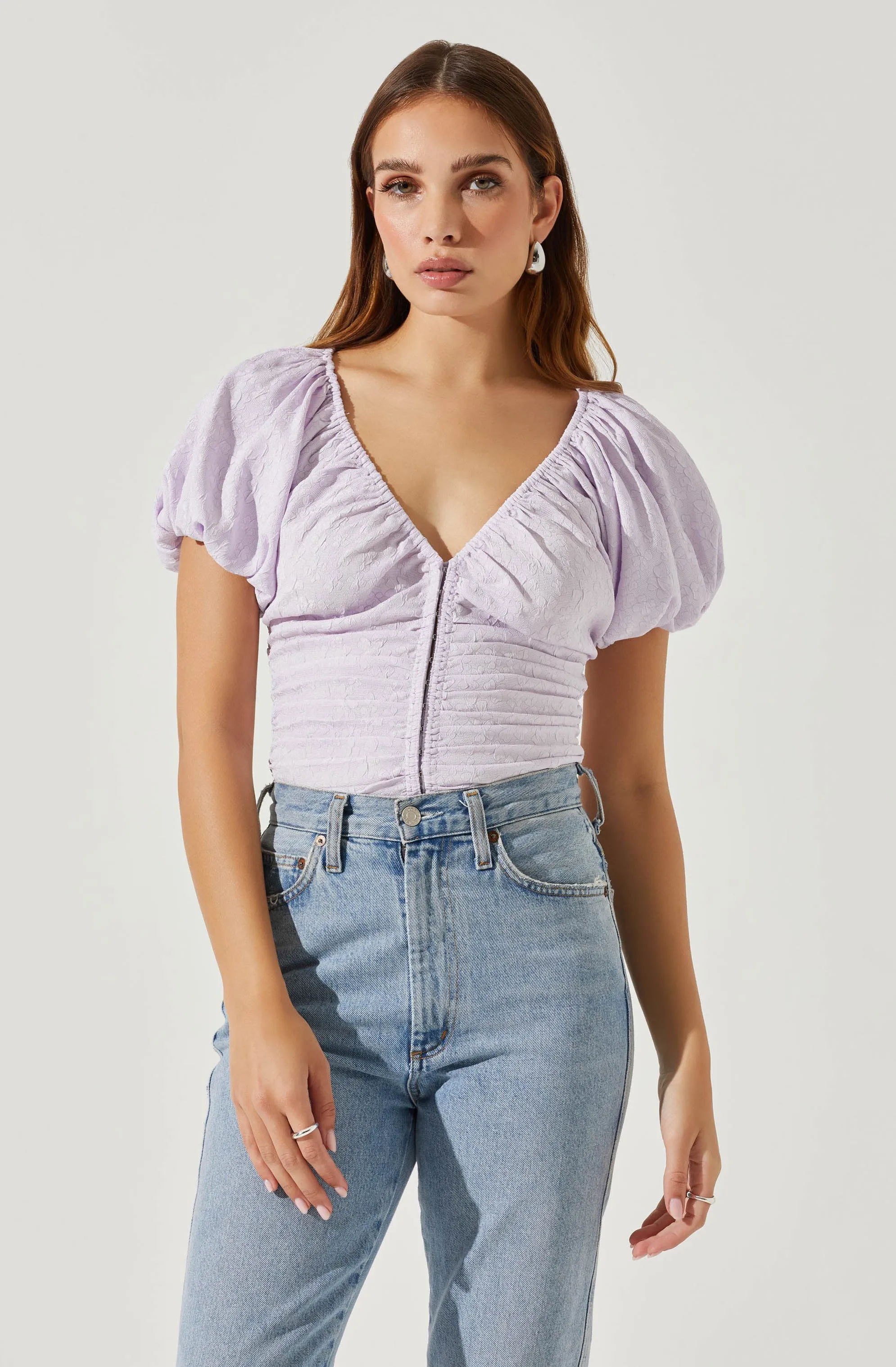Tameka Textured Ruched Puff Sleeve Top sold by Astr