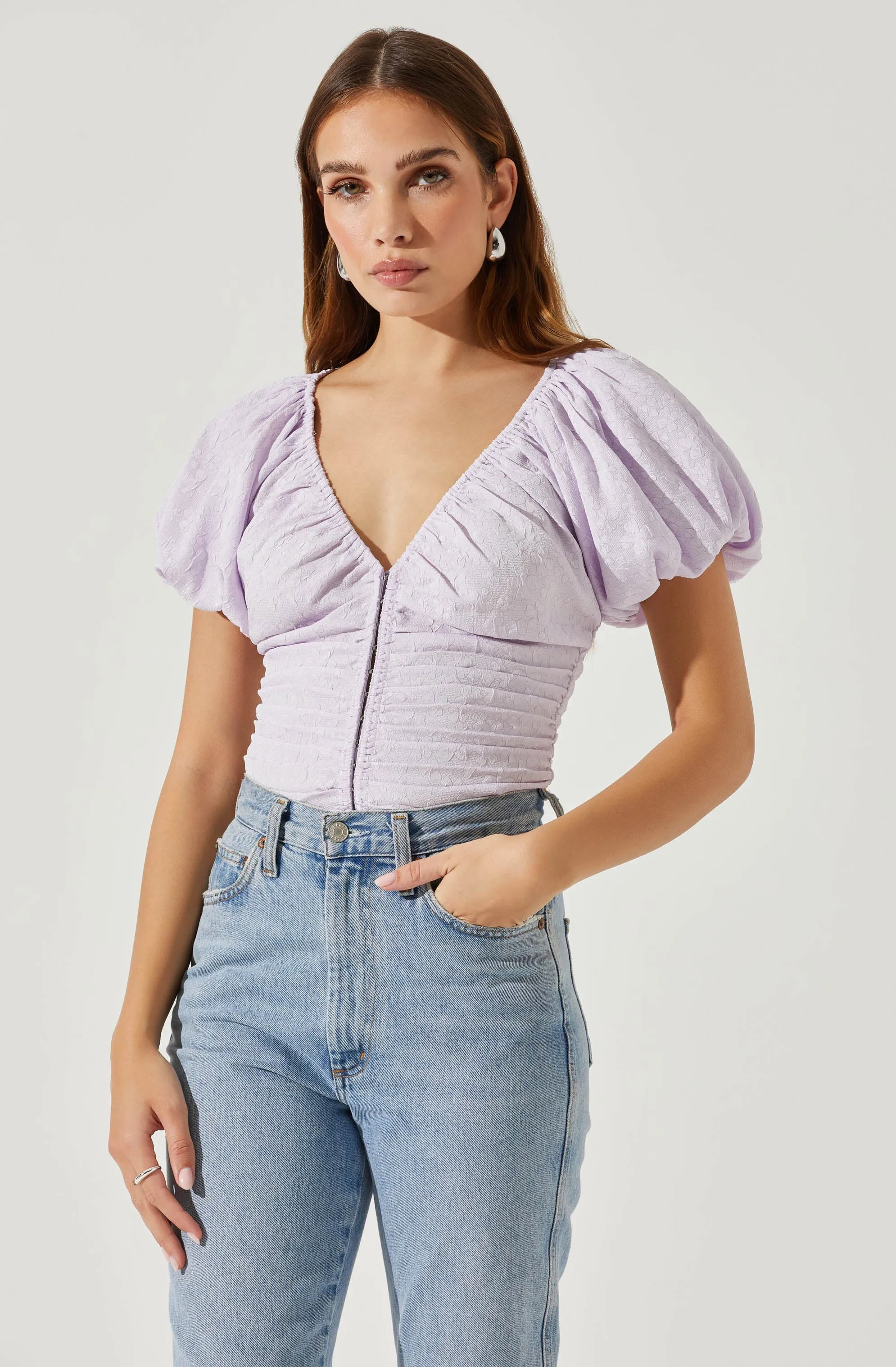 Tameka Textured Ruched Puff Sleeve Top sold by Astr product image thumbnail 3
