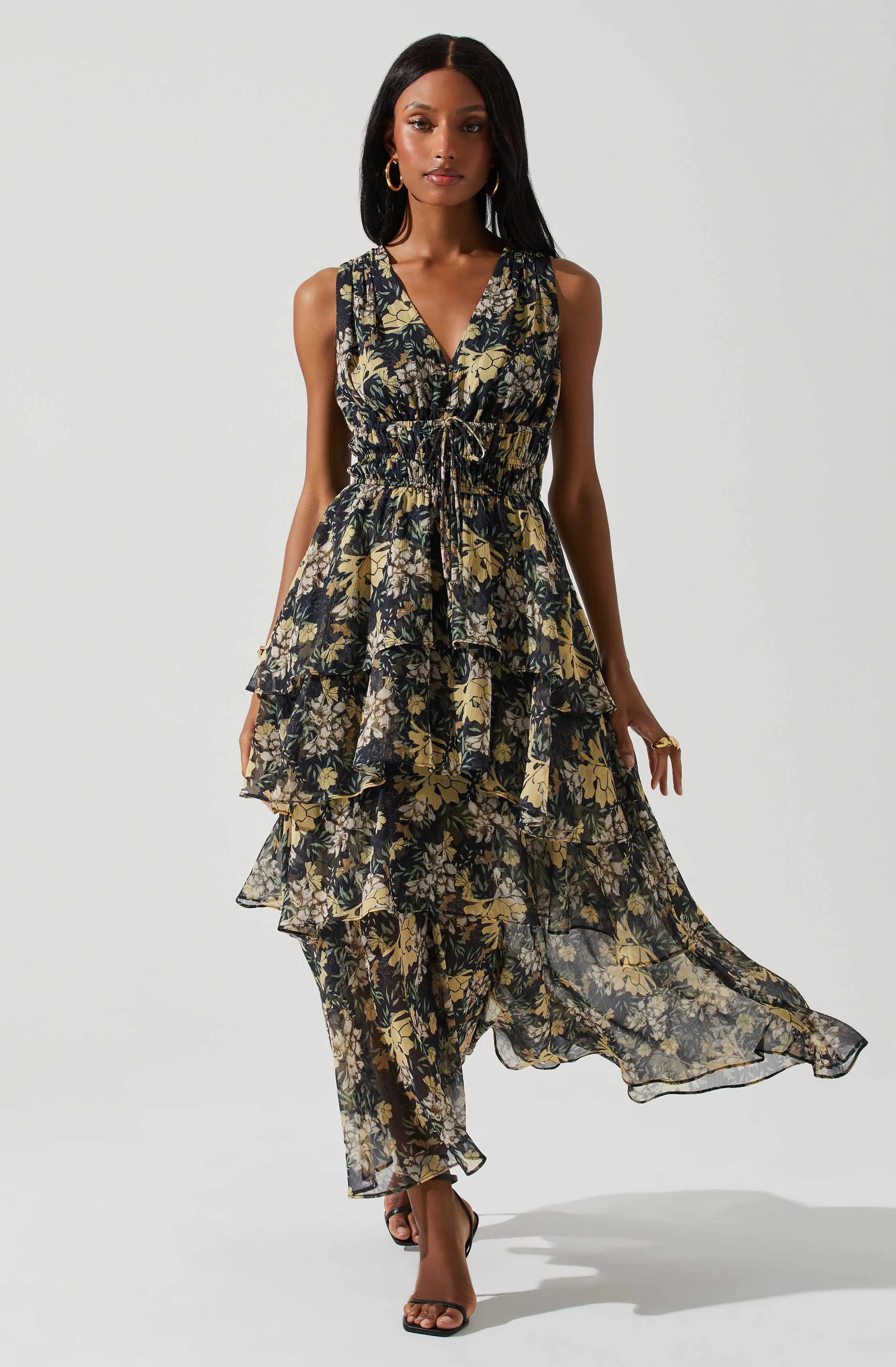 Kali Sleeveless Smocked Waist Floral Maxi Dress sold by Astr