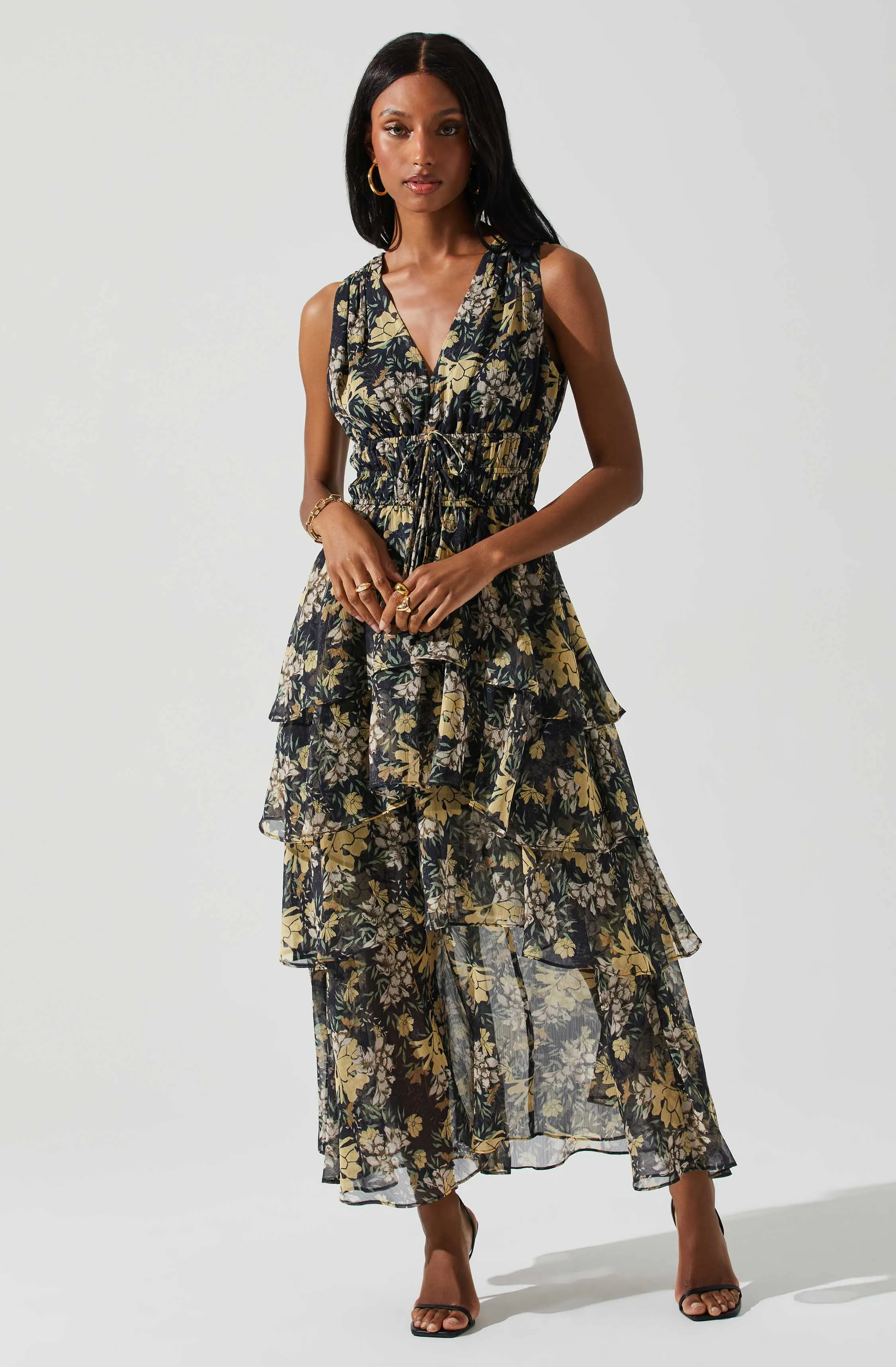 Kali Sleeveless Smocked Waist Floral Maxi Dress sold by Astr product image thumbnail 3