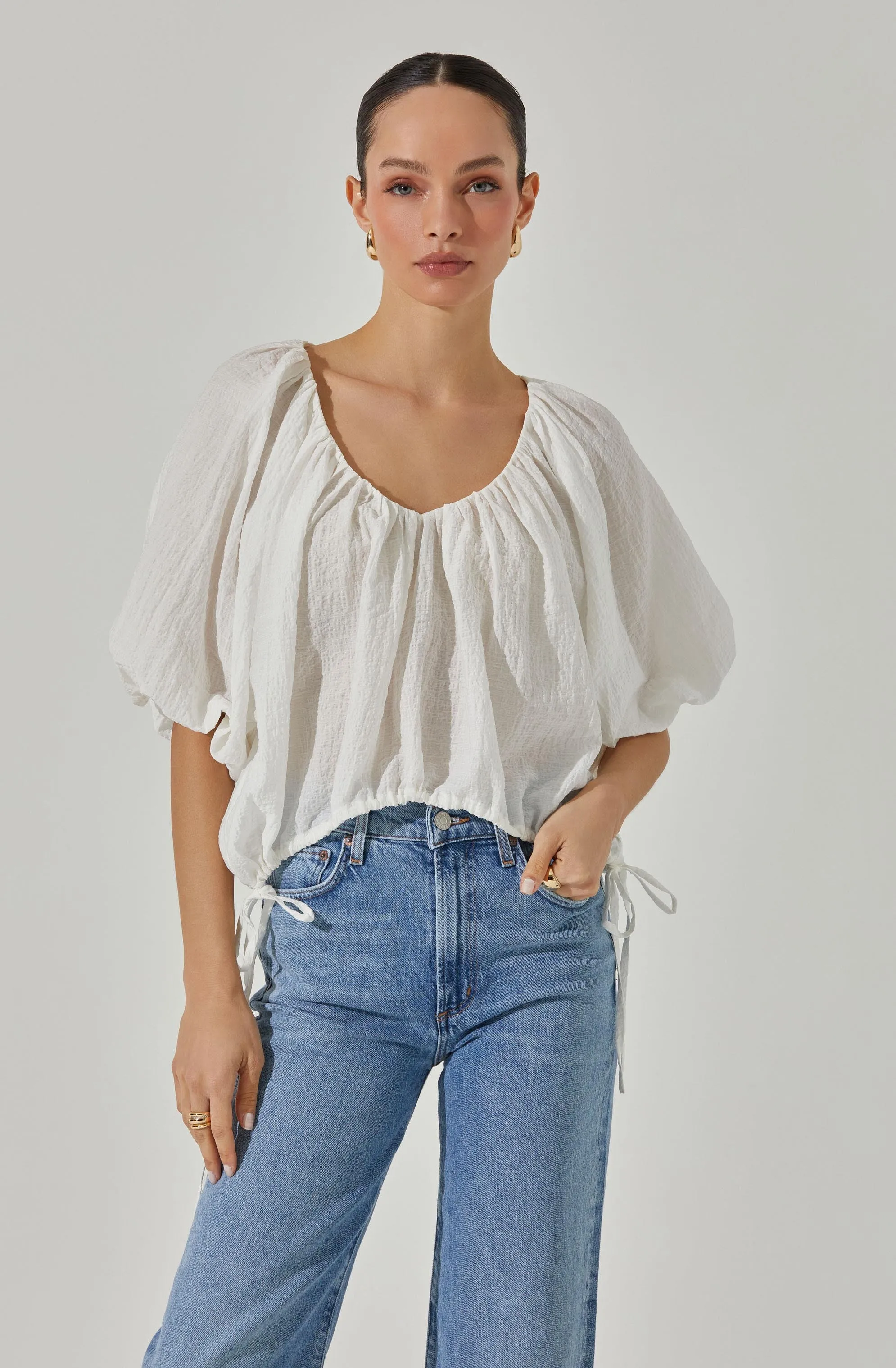 Side Tie Dolman V-neck Top sold by Astr