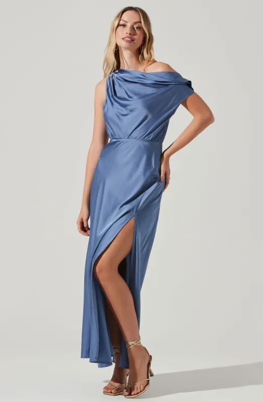 Monroe Satin Off Shoulder Maxi Dress made by Astr