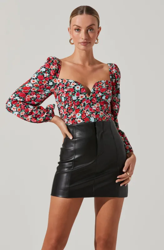 Floral V Wire Printed Long Sleeve Top sold by Astr