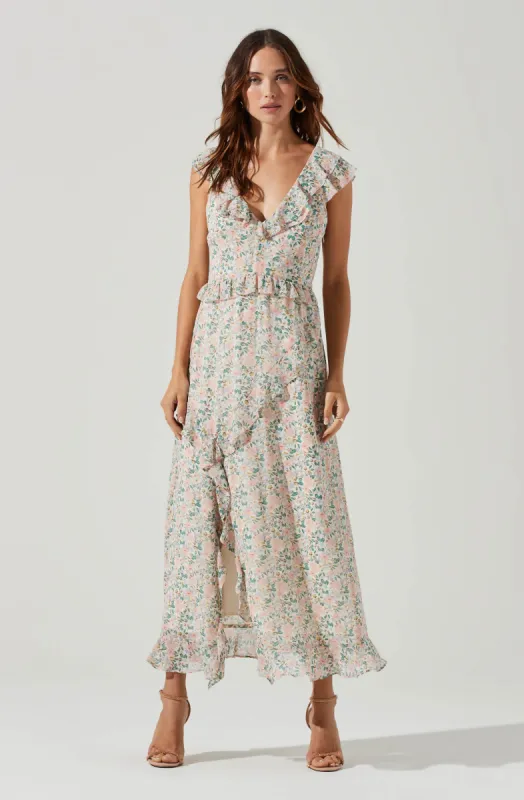 Tempest Floral Ruffle Midi Dress sold by Astr