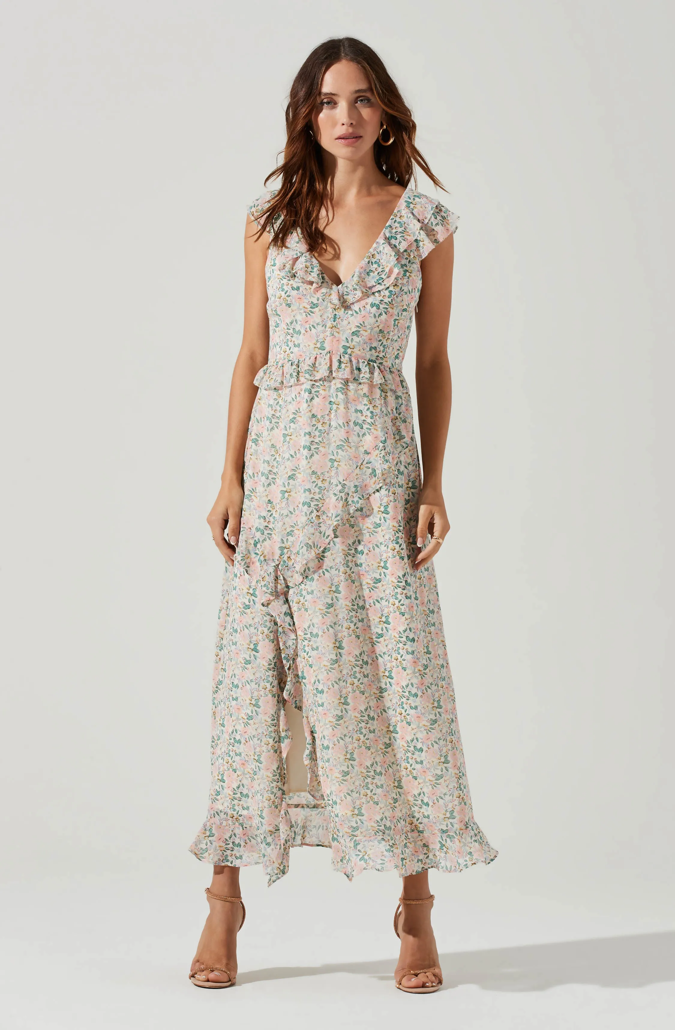 Tempest Floral Ruffle Midi Dress sold by Astr