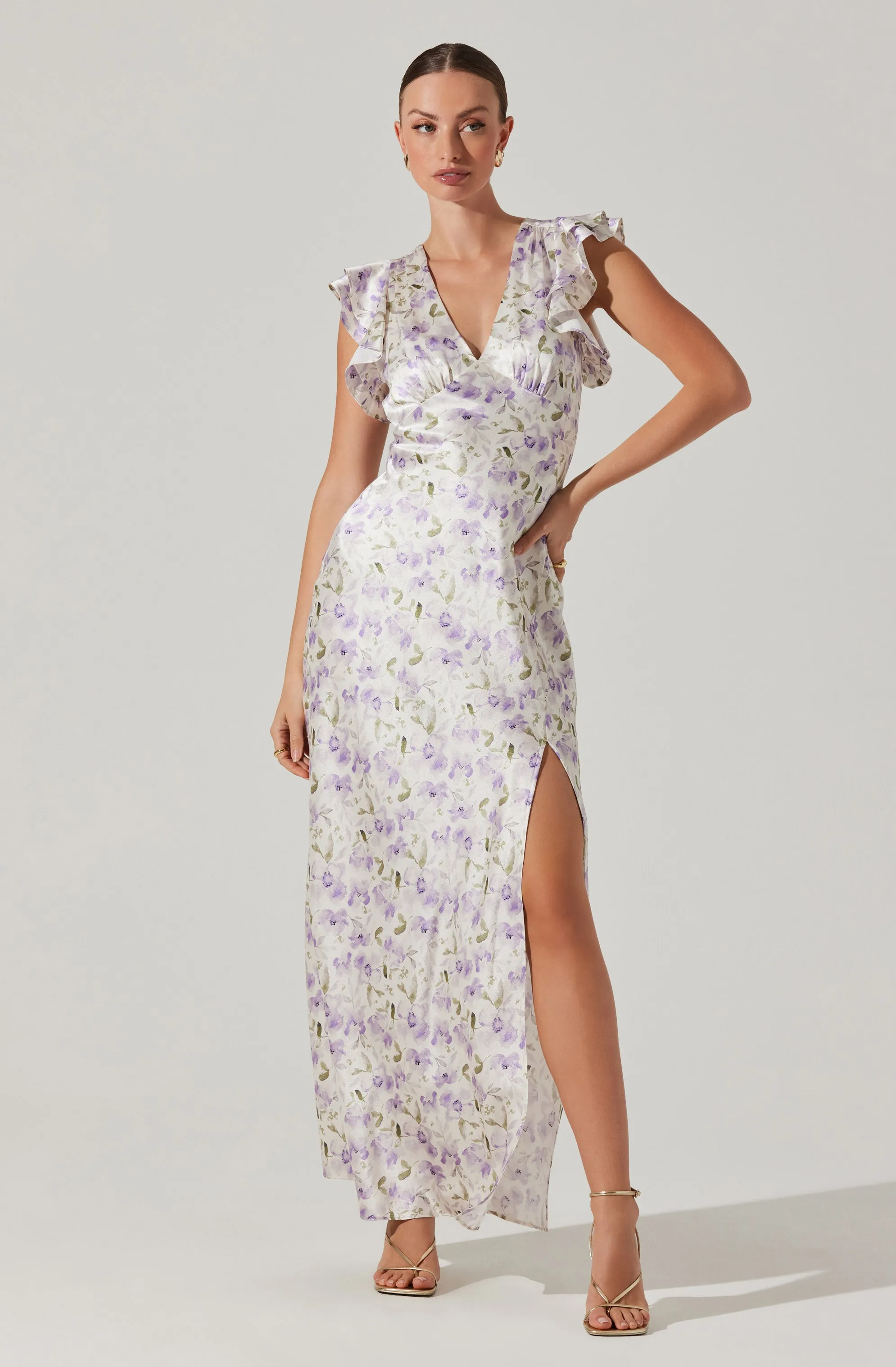 Satin Flutter Sleeve Maxi Dress sold by Astr