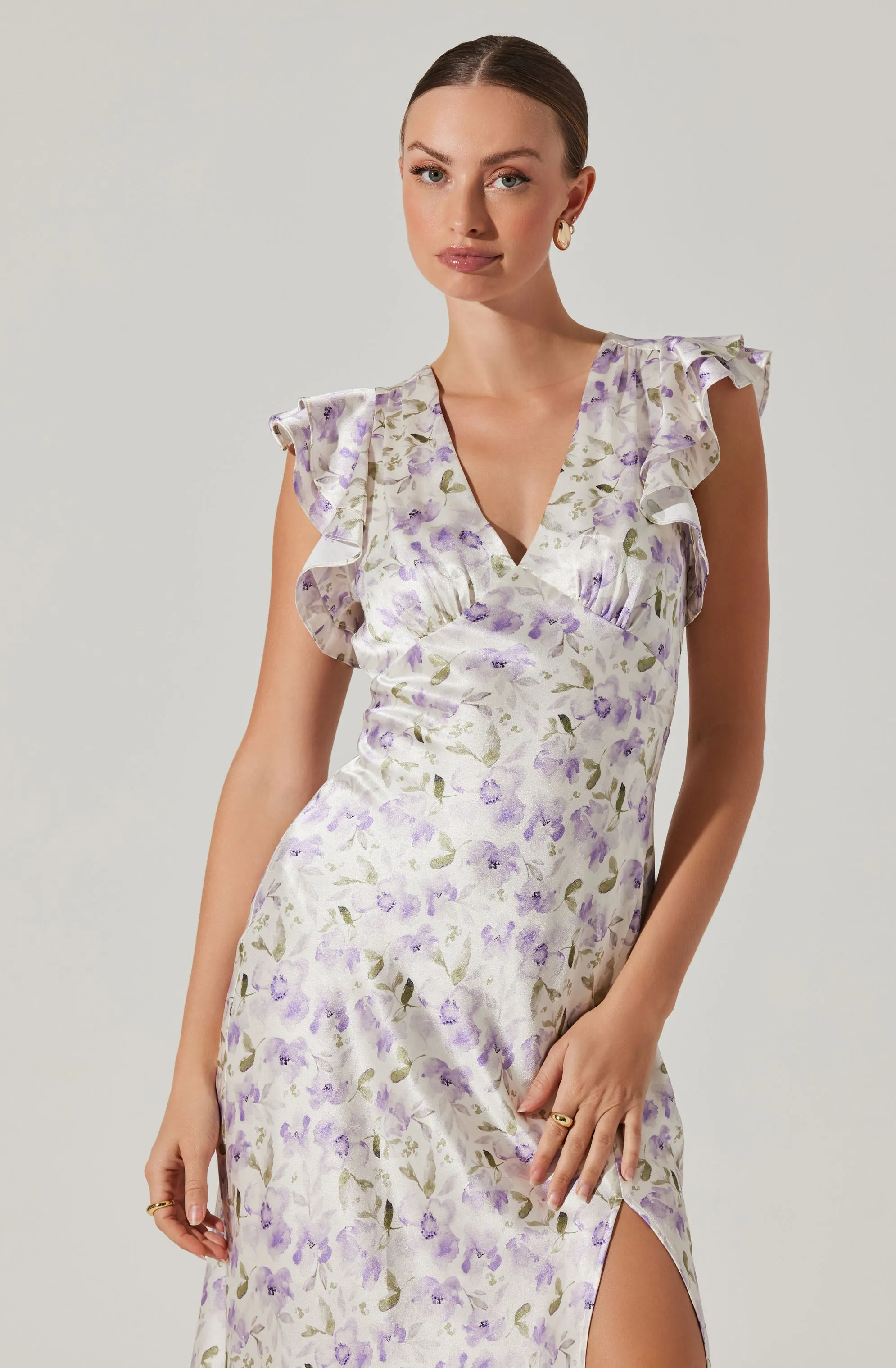 Satin Flutter Sleeve Maxi Dress sold by Astr product image thumbnail 2