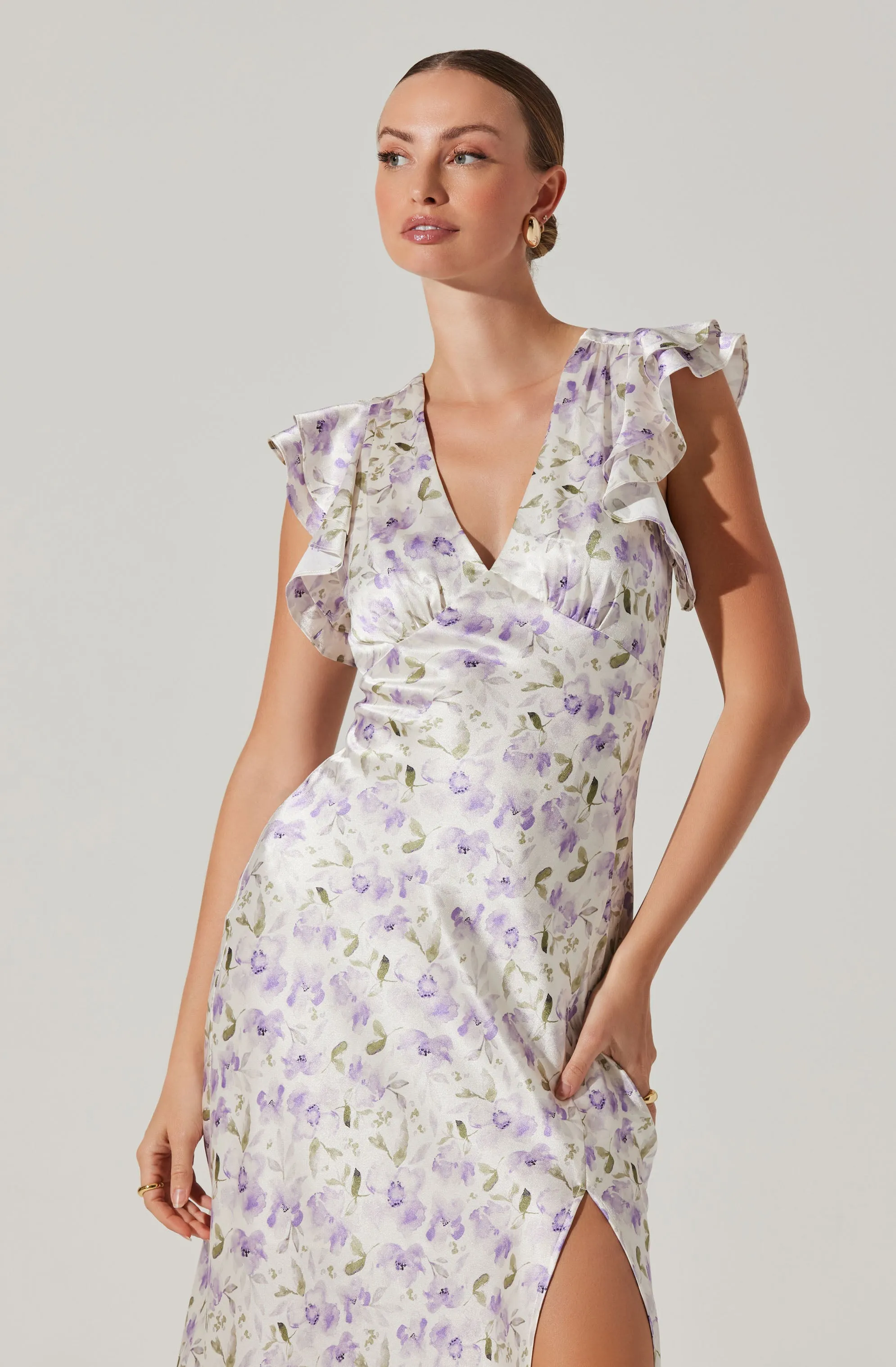 Satin Flutter Sleeve Maxi Dress sold by Astr product image thumbnail 4