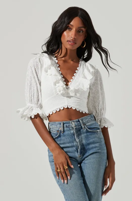 Eyelet Lace Up Back Top sold by Astr