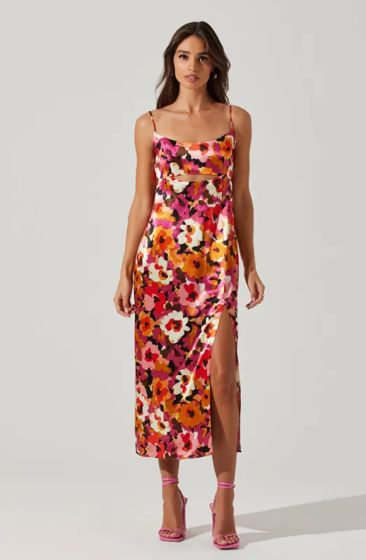 Chelsi Floral Satin Midi Dress sold by Astr
