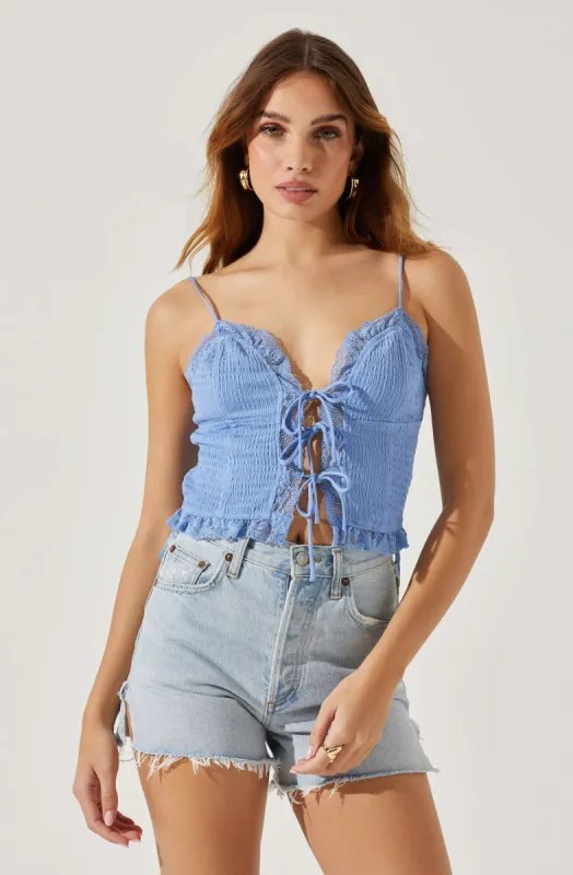 Lace Trim Front Tie Cami sold by Astr