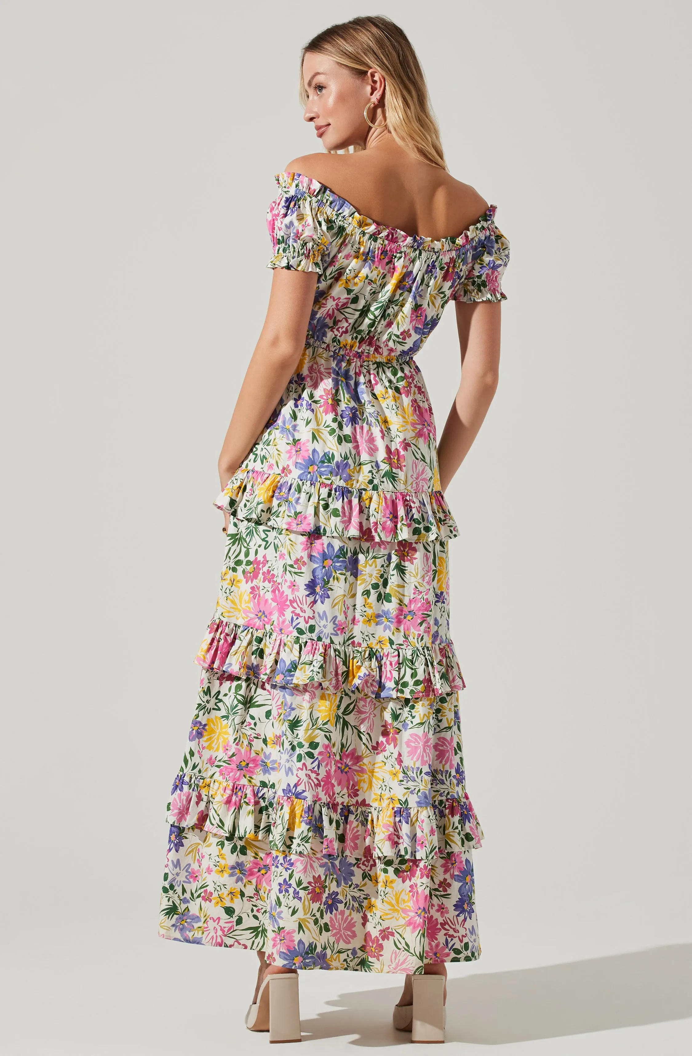 Viona Floral Off Shoulder Tiered Maxi Dress sold by Astr product image thumbnail 5