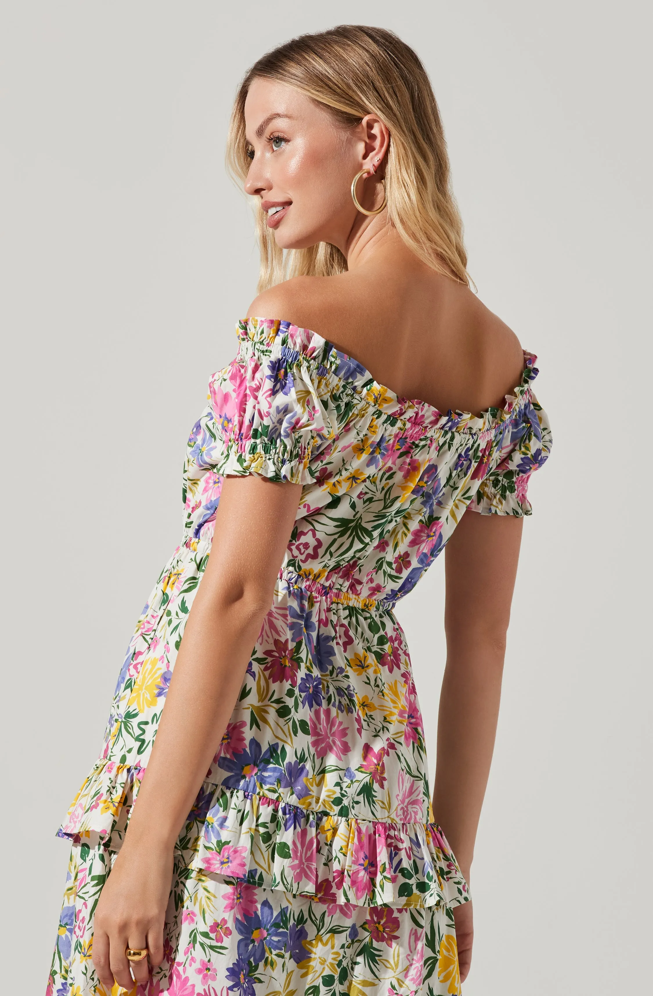 Viona Floral Off Shoulder Tiered Maxi Dress sold by Astr product image thumbnail 4