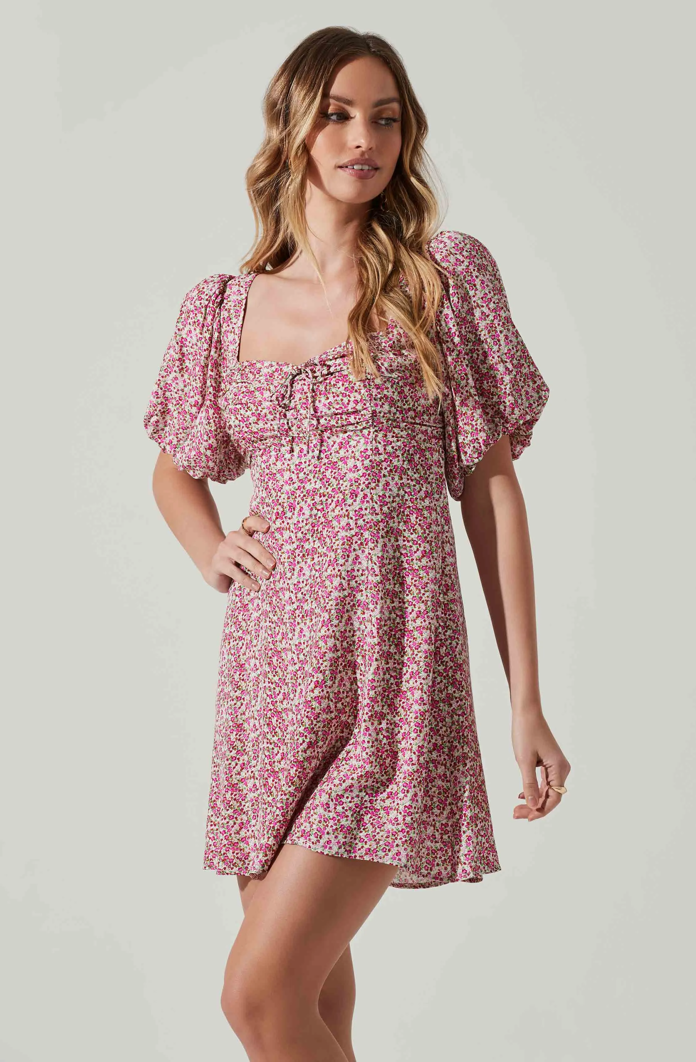 Floral Puff Sleeve Mini Dress sold by Astr product image thumbnail 4