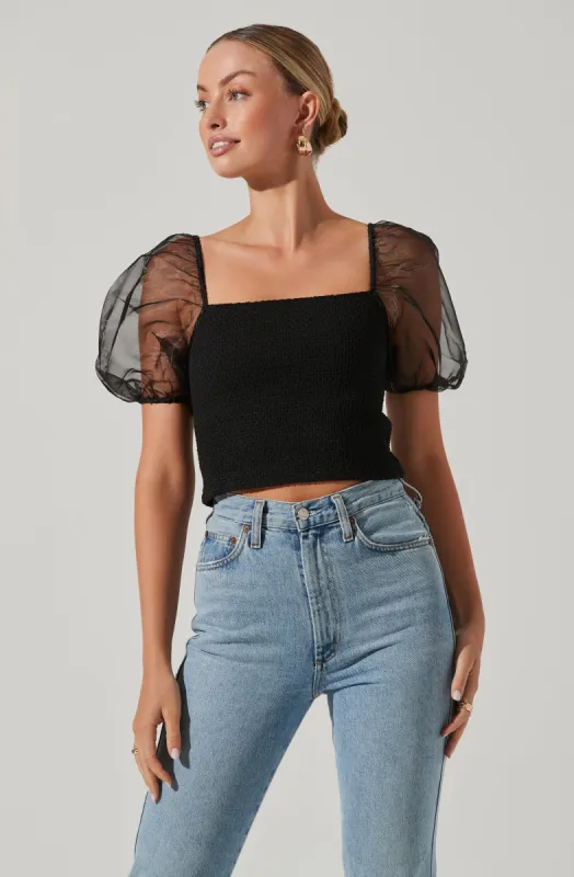 Organza Puff Sleeve Top sold by Astr
