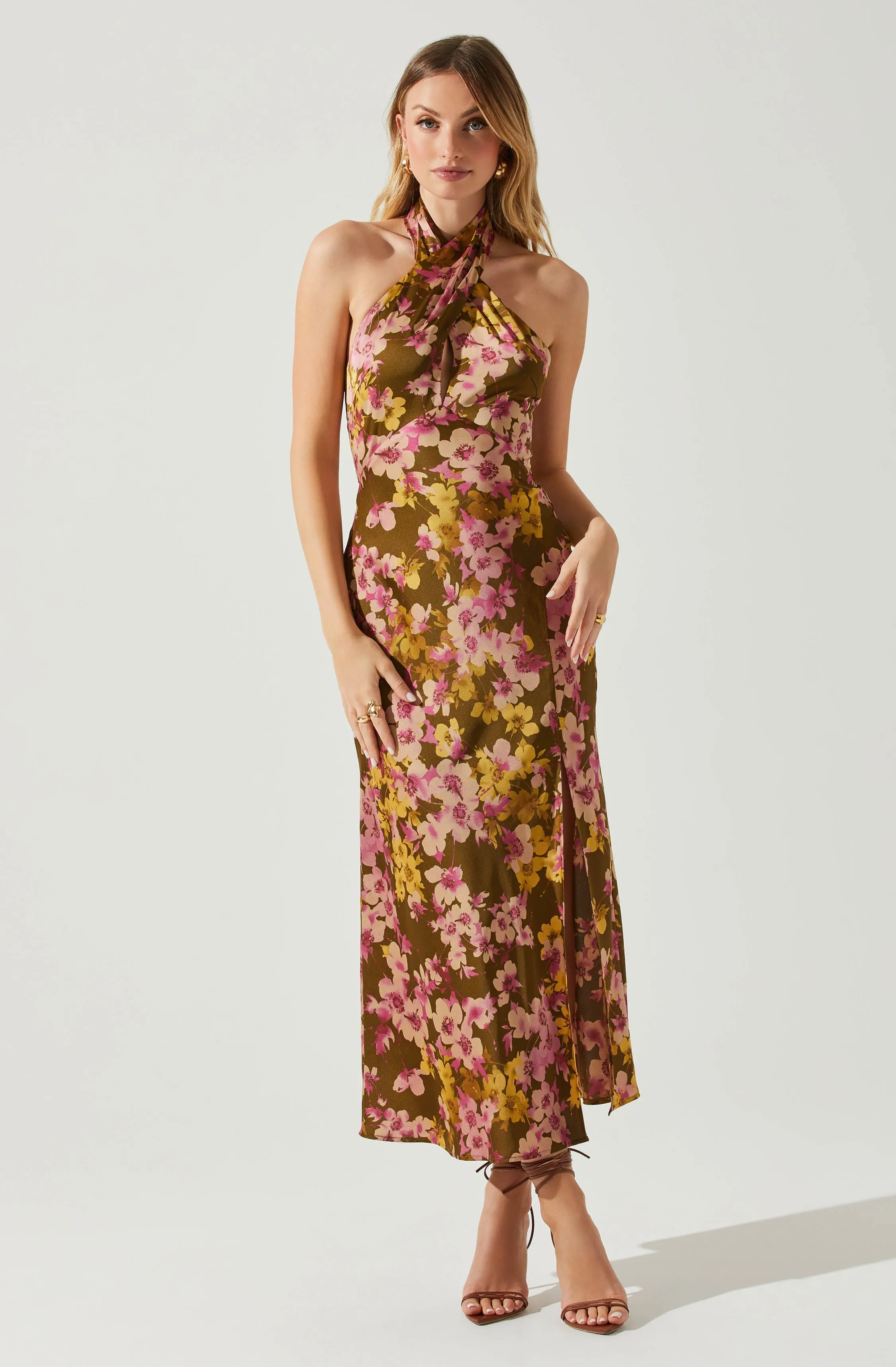Marissa Satin Halter Neck Floral Midi Dress sold by Astr product image thumbnail 3