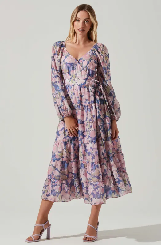 Jannika Floral Wrap Front Midi Dress sold by Astr