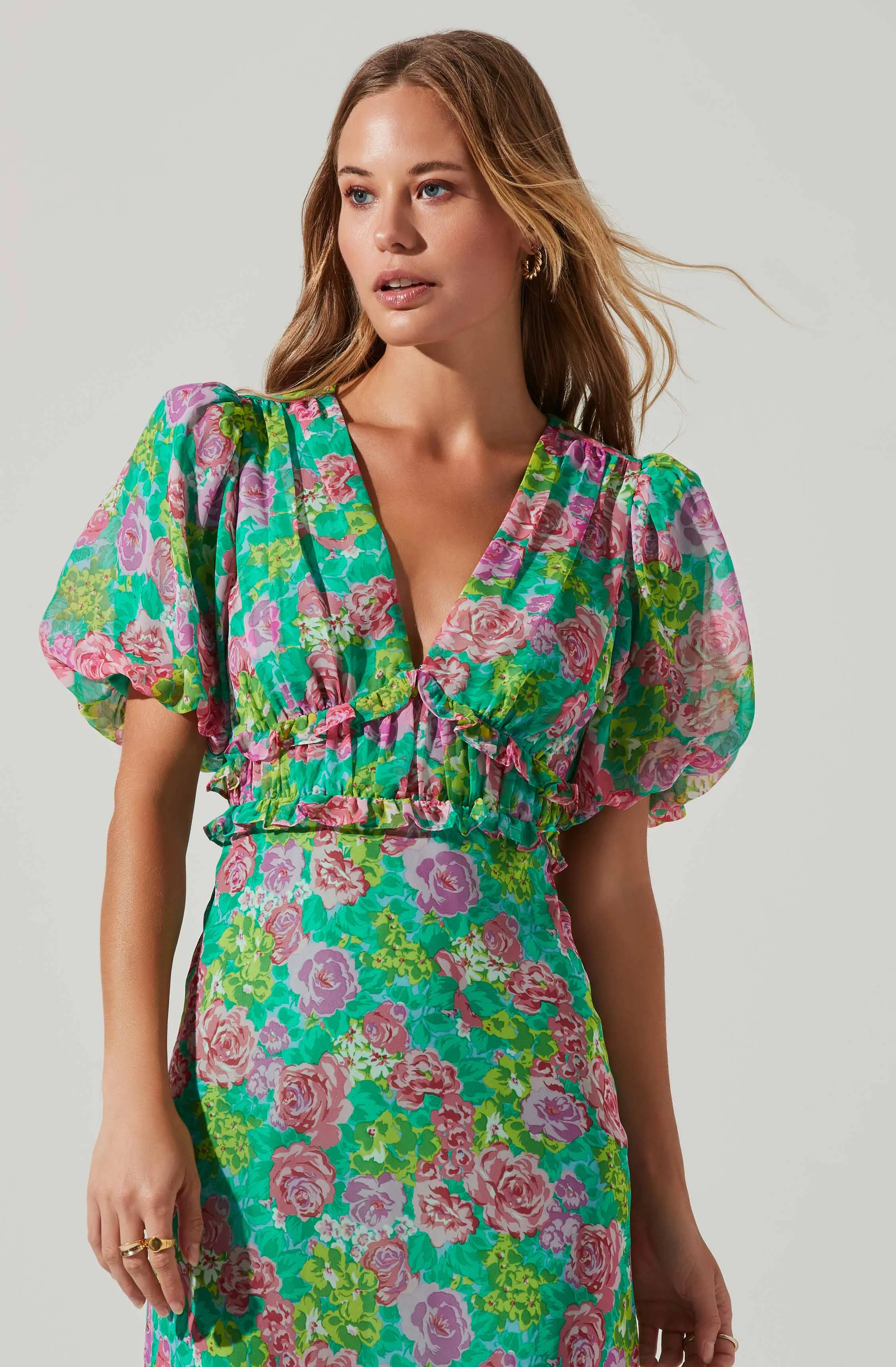 Esperanza Floral Puff Sleeve Midi Dress sold by Astr product image thumbnail 2