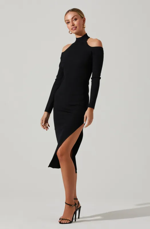 Isara Sweater Choker Shoulder Cutout Midi Dress sold by Astr