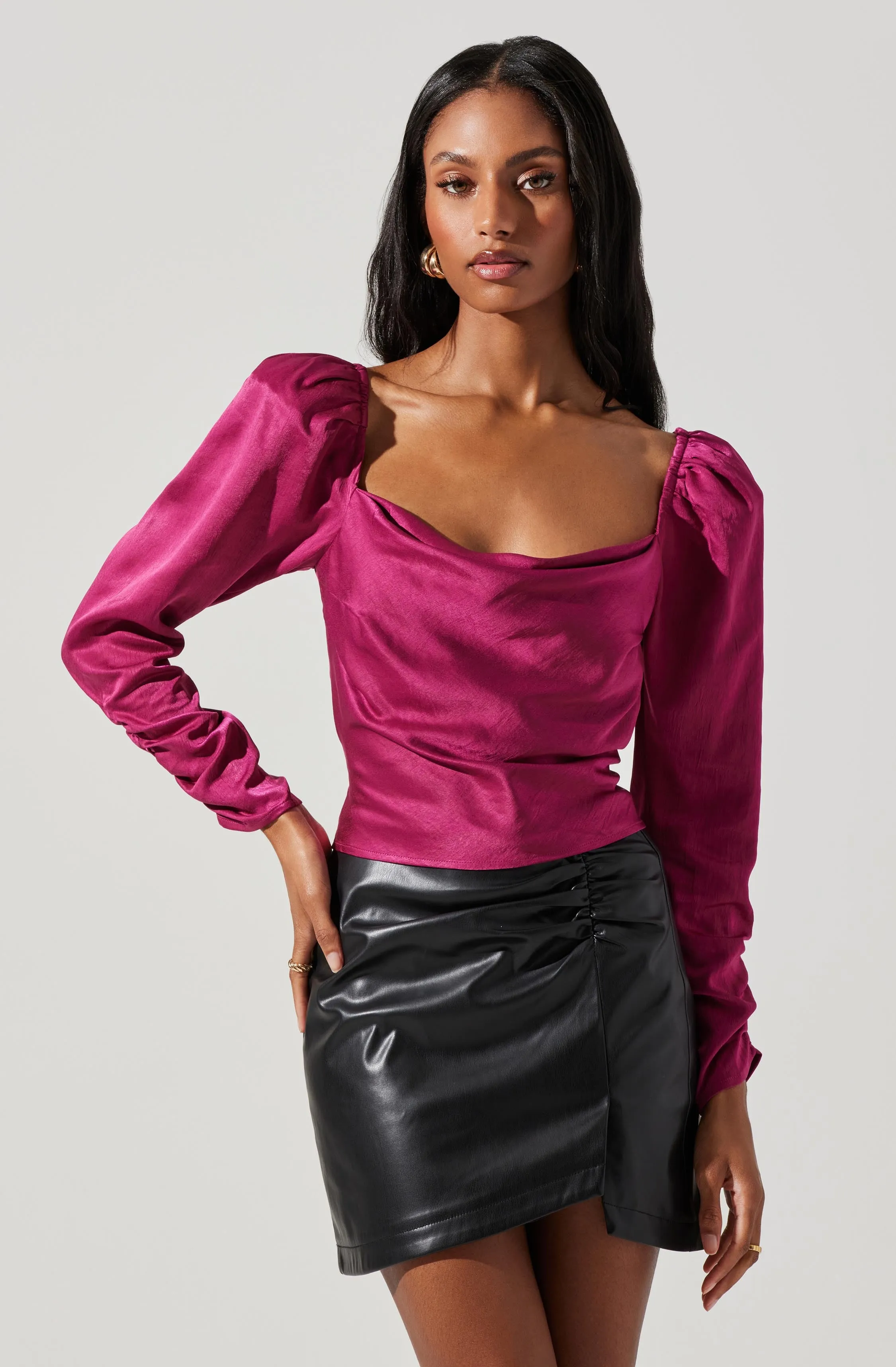 Katija Satin Cowl Neck Puff Sleeve Top sold by Astr product image thumbnail 3