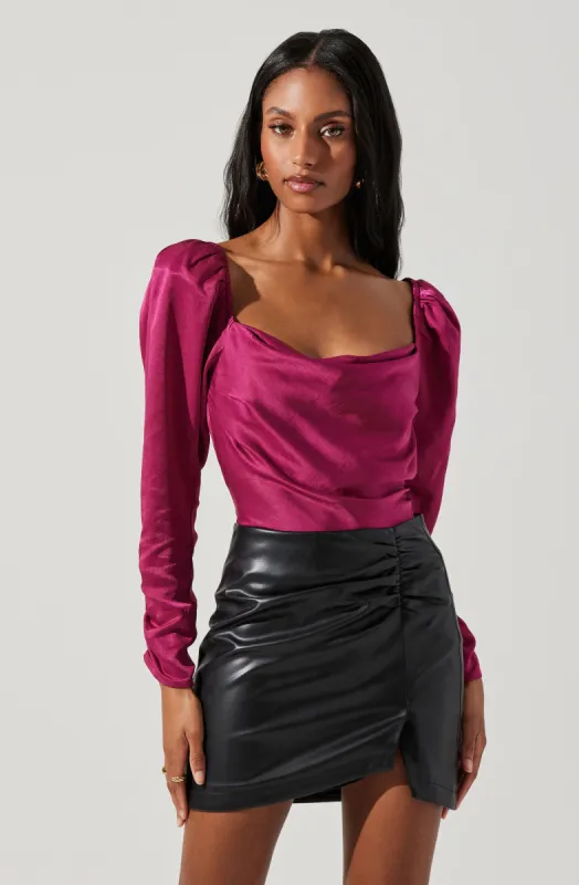 Katija Satin Cowl Neck Puff Sleeve Top sold by Astr