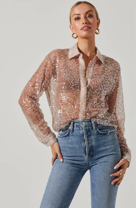 Maxine Sheer Sequin Long Sleeve Top sold by Astr