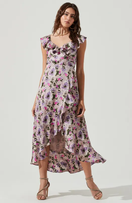 Wilshire Ruffle Open Back Floral Midi Dress sold by Astr