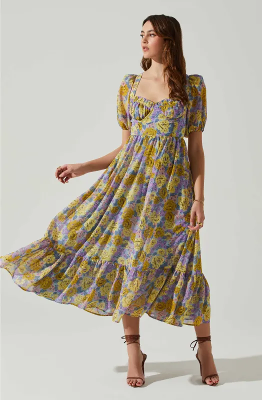 Floral Sweetheart Neck Midi Dress sold by Astr
